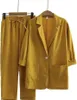 Dwuczęściowe spodnie damskie bawełniane i lniane 2 -częściowe marynarki spodnie wiosenne jesienne luźne modne zestawu 231013