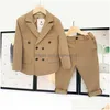 Suits Suits Spring Autumn Children Double Breasted Suit Set Kids Wedding Party Performance Costume Boys Pure Color Blazer Pants 2Pcs O Dhnmi