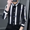 Chemises habillées pour hommes Mode Bouton de revers Tout-match Rayé Vêtements d'affaires 2023 Automne Surdimensionné Hauts décontractés Chemise coréenne ample