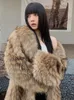 Women's Wool Blends Luxury Clothes Winter Importerad Raccoon Fur Coat Xlong Natural Fluffy Jacket Ladies Fashion Streetwear 231013