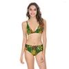 Mulheres Swimwear Lindas Flores Imprimir Bikini Set Push Up Sling Beach Bathing Mulheres Maiô