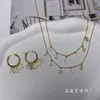 CELI Arc de Triomphe Letter Full Diamond Double Layer Clavicle Necklace New Ins Light Luxury Small Group Stacked Fashion Earrings Trend