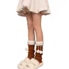 Femmes chaussettes femmes Lolitas tricot longue boule blanche à lacets Harajuku chaussons hiver chaud cheville tas