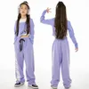 Stage Wear Vêtements de danse Jazz pour enfants Violet à manches longues Ensemble Street Girls Ballroom Hip Hop Performance Costumes DN16349