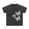 Herren-T-Shirts, 23SS, Top-Qualität, gewaschener Vintage-Schädel-Schmetterling, bedruckt mit kurzen Ärmeln, T-Shirt für Männer und Frauen, TeeApex Legends