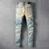 Jeans da uomo 2021 Vintage Punk Impiombato Uomini Cerniera Pieghettato Designer Per Motorcyle Blu Streetwear Pantaloni Indossati Pantaloni227J