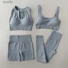 Set attivi Set da yoga senza cuciture Completi da allenamento a coste per le donne Reggiseno sportivo da 2/4 pezzi Pantaloncini a vita alta Leggings da yoga Set Abbigliamento da palestra fitnessL231014