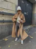 Mélanges de laine pour femmes mélanges de laine fendus manteau Long Fe's solide revers Cardigan Maxi manteau 2023 automne à manches longues dames Street Chic vêtements d'extérieur L231014