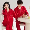 Herren-Nachtwäsche, koreanische Baumwolle, Strickjacke für Paare, Herbst, lange Damen-Nachtwäsche, Herren-Pijama, Übergröße 3XL, Loungewear, roter Pyjama