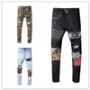 роскошные мужские дизайнерские джинсы камуфляжные рваные узкие джинсы брюки леопардовые лоскутные дизайнерские брюки заклепки мотоциклетные джинсы американский размер 292907