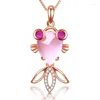 Collana Orecchini Set Ociki Colore Oro Rosa Pesce CZ Cristallo Ross Quarzo Rosa Opale E Gioielli Per Donne Ragazze Goccia