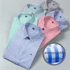 Herrenhemden, Business-Casual, Button-Down-Hemd, bequem, gestreift, dünn, langärmlig, hochwertig, pflegeleicht, elegant