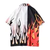 Summer Mens Vintage Black White Patchwork Shirt Man Flame Tryckt Kort ärm Male Hawaiian Beach Harajuku S 2107213255