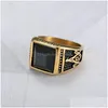 Кольца-кольца золотого цвета из нержавеющей стали, мужские масонские кольца, черное кольцо с большим камнем для ювелирных изделий2725762, ювелирное кольцо Dhndo