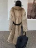 Mélange de laine pour femmes, vêtements de luxe, manteau en fourrure de raton laveur importé d'hiver, veste moelleuse naturelle XLong, mode dames, Streetwear 231013