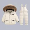 Piumino bambina invernale piumino set di abbigliamento -30 gradi bambini addensare caldo collo di pelliccia cappotti tuta infantile tuta da neve 0-6 anni J231013