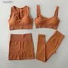 Set attivi Set da yoga senza cuciture Completi da allenamento a coste per le donne Reggiseno sportivo da 2/4 pezzi Pantaloncini a vita alta Leggings da yoga Set Abbigliamento da palestra fitnessL231014