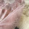 Basic Casual Dresses Summer Runway Pink Mesh Lace Stitching Jacquard Short Dress Women's Puff Sleeve Embroidery Ruffles Elegant Dress Vestidos 2024