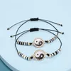 Charm Bracelets 12pcs Cotton Rope Beaded Yin And Yang Tai Chi Pendant Black/White Bracelet For Men Women Adjustable Couple Anklets