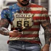 Summer New Mens T Shirts Overdized Loose Clothes Vintage Short Sleeve Fashion America Route 66 Letters Printed o Collared Tshirt205h