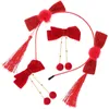 Bandanas Hair Pins Bow Clips Chinese Cute Accessories Furry Balls Headband Fabric Tassel Child