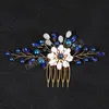 Blaue Kristall Haarnadel Hochzeit Haarkamm Perle Blumen Tiaras Mode Noiva Verlobung Haarschmuck Elegante Ehe De Bijoux