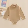 Rompers 2023 Autumn Infant Baby Stretch Romper Casual Long Sleeve Solid Color Turtleneck Pullover Jumpsuit Top For Toddler Boys Girls