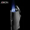 Lighters Jobon Triple Torch Jet Metal Lighter Pipe with Cigar Cutter Visible Transom Windproof Flame Accessories Gadgets Men