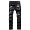 Jeans män märke rippar stretch lila mäns mode smal fit tvättade motocykel denim byxor panelerade hiphopbyxor flera stilar kwnrm