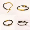 New Style Bracelets Women Bangle Designer Letter Jewelry Faux Leather 18K Gold Plated Stainless steel Bracelet Womens Wedding Gift3168