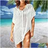 Abiti casual di base Bianco Y Abito da spiaggia lavorato a maglia senza schienale Bikini da donna Er Up Vacanza aderente Mini abiti casual Vacanze estive fuori Dhvzl