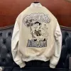 Offes Designer Jacket Bianco Giacche da uomo di alta qualità Giacca da baseball per stelle della Coppa del mondo da uomo e da donna Coppia Ow Heavy Industry Pannello di lana ricamato Manica in pelle