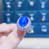 Women Wedding Jewelry Blue Star light Pigeon Egg Shaped Blue Crystal zircon Diamond Opening Ring Girlfriend Party Jewelry Birthday Gift Adjustable