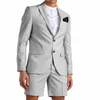 Casual Light Grey Wedding Men Passar med korta byxor Business Terno Masculino Beach Mens Summer Groom Wear Man Suits 1 Men's 1971