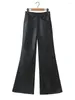 Pantalons pour femmes Filles Taille haute Poches arrière Club Style Pu Pantalon Cool Lady 2023 Mode Faux Cuir Automne Intérieur Fourrure Noir Long