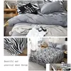 Bedding Sets Classic Bedding Set 4 Size Grey Blue Flower Bed Linen 3/4Pcs/Set Duvet Er Pastoral Sheet Ab Side Home Garden Home Textile Dh4Kp