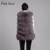 Damenfell Faux Pink Java 8049 Damenmantel Winter Luxuskleidung Echtpelz Naturweste flauschige Jacke Waschbär 231013