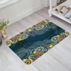 Carpets Ethnic Retro Flower Blue Kitchen Floor Mat Living Room Decor Carpet Home Hallway Entrance Doormat Anti Slip Rug