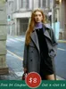 Женские полушерстяные FSLE, дизайн пояса из 100% шерсти, женские темпераментные серые длинные двубортные шерстяные пальто, ветровка в стиле с лацканами Fe, темно-синее пальтоL231014