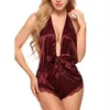 Ropa de dormir para mujer Mujeres Sexy Lace Satin Lencería Smooth Silk-Like Nightwear Set Nighties para vestido de noche Use Deep V-neck274r