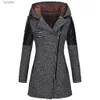 Women's Wool Blends Women's autumn and winter mid length hooded loose diagonal zipper woolen trench coat composite plush cotton jacketL231014