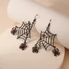 Boucles d'oreilles pendantes en toile d'araignée, grande goutte exagérée pour femmes et filles, Style Punk, Zircon rouge, bijoux de charme de Festival
