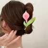 Hårklipp 2023 Fashion Pink Green Tulip Flower Clip for Women Girls Charm Sweet Alloy Paint Barrette Ins Claw Hairwear Femme