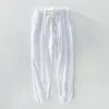 Men's Pants Chinese Style Trend Casual Pant Men Breathable Linen Solid Color Drawstring Elastic Waist Trousers Ankle Length Loose