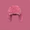 Bérets Chapeaux d'hiver Chapeau de neige en fourrure floue avec oreille Kawaii Trapper Slouchy Femmes Vêtements féminins rapides