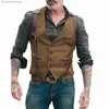 Gilets pour hommes Gilets pour hommes à chevrons hommes Gilet marron Gilet homme Steampunk veste rayé Tweed col en v Slim Fit Gilet vêtements de mariage L231014