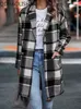 Women's Wool Blend's Coat 2023 In British Style Woman Clothing Imitation Borsted Plaid Mid Lengthy Thick Pocket Lapel Loose Coats 231013