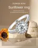 Modischer Sonnenblumenring für Damen, leicht, luxuriös, hochsinnig, 925 versilbert, 18 Karat Gold, Moissanit-Diamantring, klassische Mode, Party, Geschenk, Hochzeit