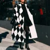 Wełniane mieszanki wełny 2023 Zima Kobiety ciepłe kurtki w stylu francuskim długie płaszcze wyściełane płaszcze eleganckie w kratę odzież s5xl 231013