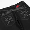 Men's Pants Harajuku Retro Washed Pentagram Embroidery For Men And Women Casual Straight Black Loose Streetwear Denim Trousers